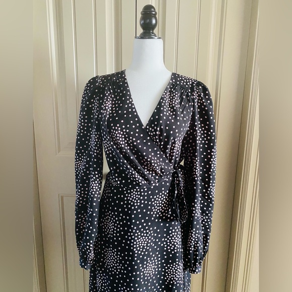 Kate Spade New York Black and Pink Festive Confetti Polka Dot Wrap Dress - Picture 2 of 9
